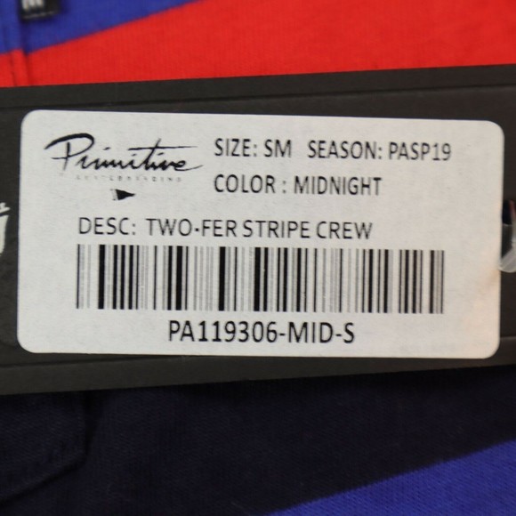 primitive skateboarding t shirt  stripes in blue and black /long sleeve/ small - Picture 4 of 4